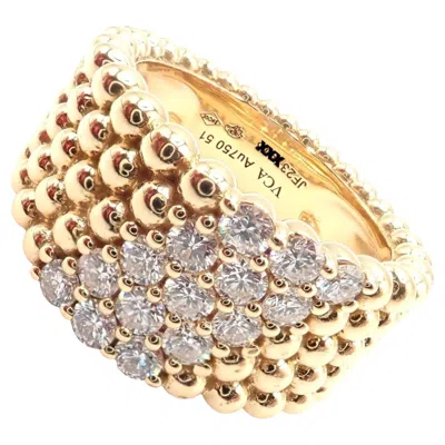 Pre-owned Van Cleef & Arpels Perlee Diamond 5 Row Yellow Gold Band Ring