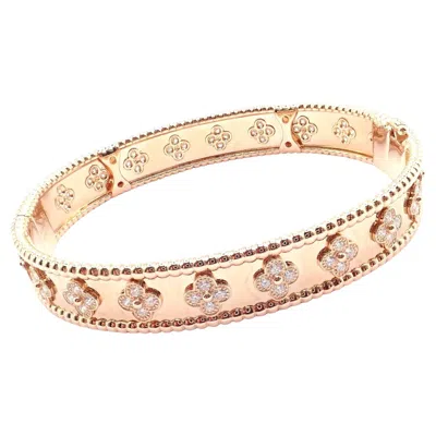 Pre-owned Van Cleef & Arpels Perlee Diamond Clover Rose Gold Bangle Bracelet In Red