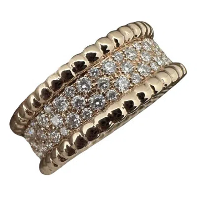 Pre-owned Van Cleef & Arpels Perlee Diamond Pave 3 Row 18k Rose Gold Ring Size 53 In Red