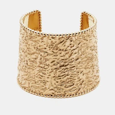 Pre-owned Van Cleef & Arpels Perlée Hammered 18k Rose Gold Open Cuff Bracelet