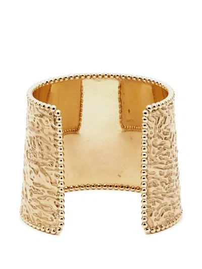 Pre-owned Van Cleef & Arpels Perlée Hammered Cuff Bracelet In Gold