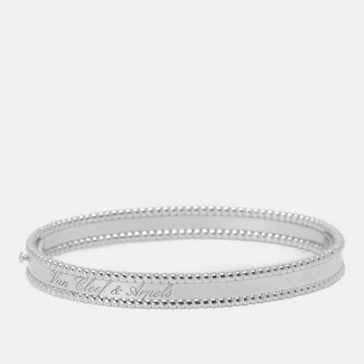 Pre-owned Van Cleef & Arpels Perlée Signature 18k White Gold Rhodium Plated Large Model Bracelet In Silver