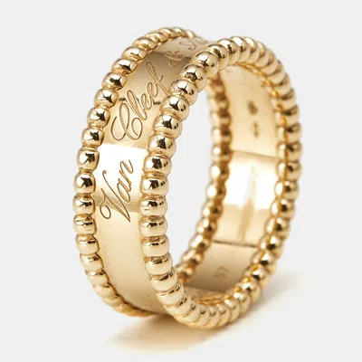 Pre-owned Van Cleef & Arpels Perlée Signature 18k Yellow Gold Ring Size 57