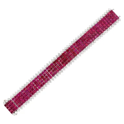 Pre-owned Van Cleef & Arpels Platinum, 4-row Mystery-set Ruby And Diamond Bracelet In Multi