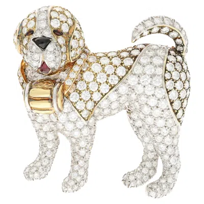 Pre-owned Van Cleef & Arpels Platinum & 18k Yellow Gold, Diamond, Ruby And Onyx Dog Brooch