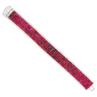 Pre-owned Van Cleef & Arpels Platinum Mystery-set Ruby And Diamond Bracelet In Multi