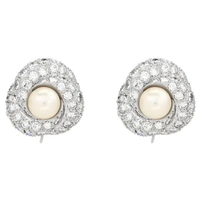 Pre-owned Van Cleef & Arpels Van Cleef And Arpels Platinum Pearl And Diamond Swirl Earrings In Multi