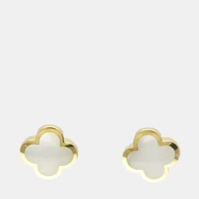 Pre-owned Van Cleef & Arpels Pure Alhambra 18k Yellow Gold And Mother Of Pearl Earrings