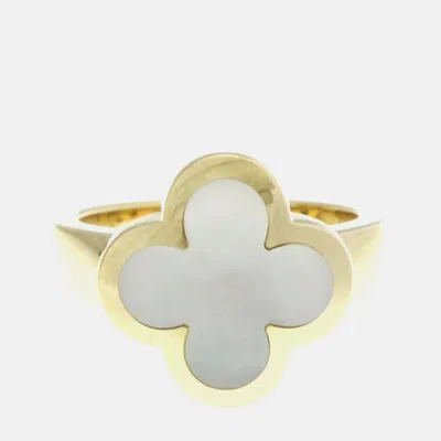 Pre-owned Van Cleef & Arpels Pure Alhambra 18k Yellow Gold Mother Of Pearl Ring Eu 55