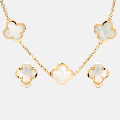 Pre-owned Van Cleef & Arpels Pure Alhambra Mother Of Pearl Necklaces And Earring Set