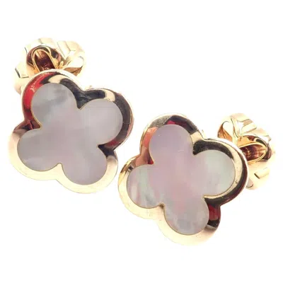 Pre-owned Van Cleef & Arpels Pure Alhambra Mother Of Pearl Yellow Gold Cufflinks