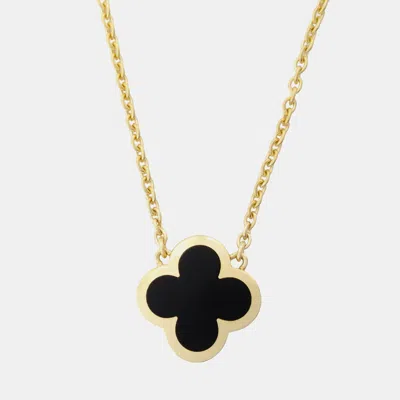 Pre-owned Van Cleef & Arpels Pure Alhambra Onyx 18k Yellow Gold Necklace