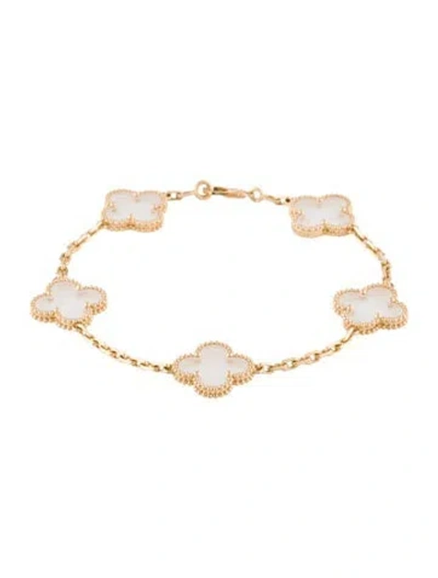 Pre-owned Van Cleef & Arpels Rock Crystal Vintage Alhambra Bracelet, 5 Motifs, 7" In Multi