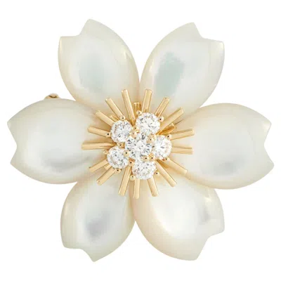 Pre-owned Van Cleef & Arpels Rose De Noel Mother Of Pearl Brooch In Red