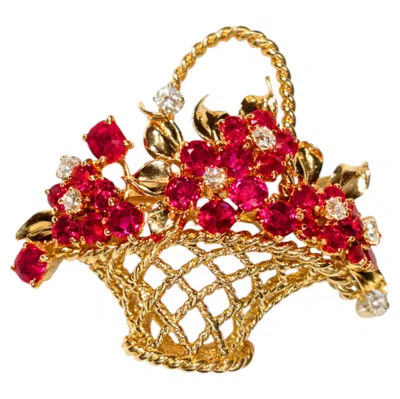 Pre-owned Van Cleef & Arpels Ruby And Diamond Brooch In Multi