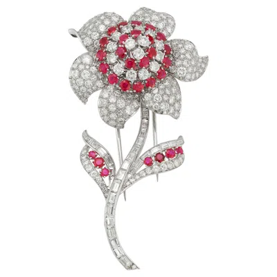 Pre-owned Van Cleef & Arpels Van Cleef And Arpels Ruby And Diamond Flower Brooch In Multi