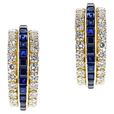 Pre-owned Van Cleef & Arpels Sapphire And Diamond Half Hoop Earrings, 18k In Blue