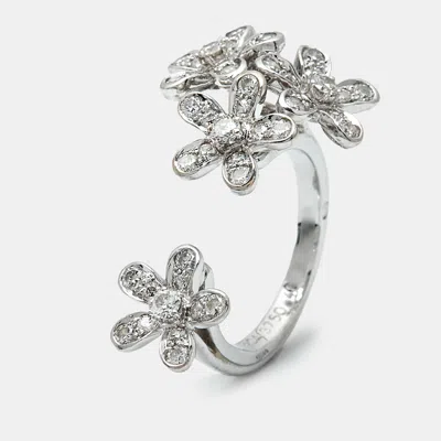 Pre-owned Van Cleef & Arpels Socrate Between The Finger Diamond 18k White Gold Rings Size 48