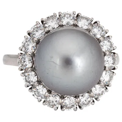 Pre-owned Van Cleef & Arpels South Sea Pearl Ring 1.20 Carat Diamond Platinum Halo S.o In Multi