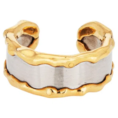 Pre-owned Van Cleef & Arpels Steel 18k Gold Cuff Ring Vintage Sz 6 Band Signed Jewelry In Multi