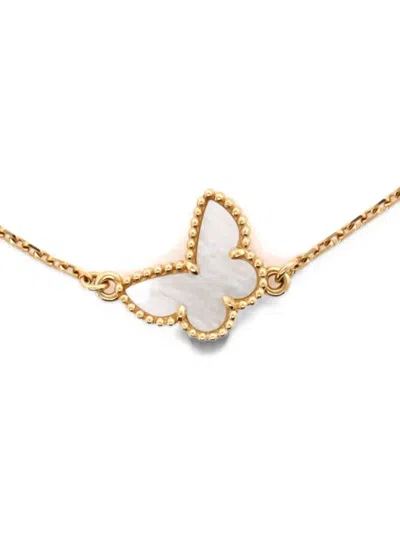 Pre-owned Van Cleef & Arpels Sweet Alhambra Butterfly 18k Yellow Gold And Mother Of Pearl Bracelet In 金色
