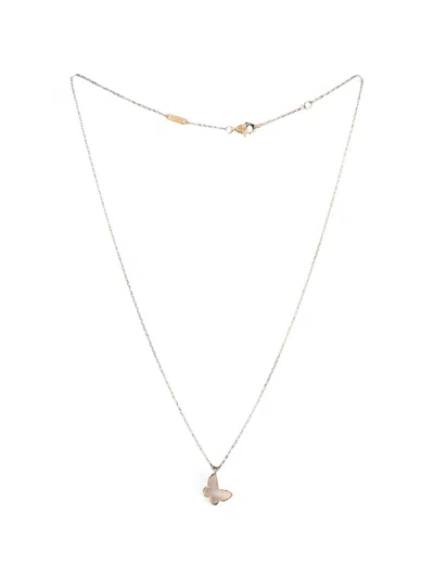 Pre-owned Van Cleef & Arpels Sweet Alhambra Butterfly Pendant 18k Yellow Gold And Mother Of Pearl Necklace