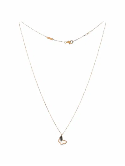 Pre-owned Van Cleef & Arpels Sweet Alhambra Butterfly Pendant 18k Yellow Gold And Mother Of Pearl Necklace