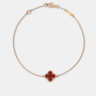 Pre-owned Van Cleef & Arpels Sweet Alhambra Carnelian 18k Rose Gold Bracelet In Pink