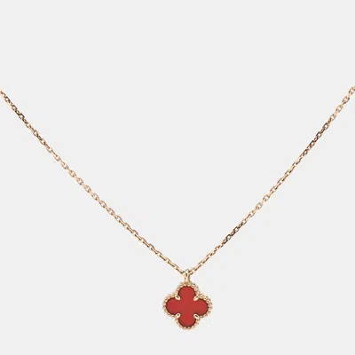 Pre-owned Van Cleef & Arpels Sweet Alhambra Carnelian 18k Rose Gold Necklace