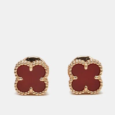 Pre-owned Van Cleef & Arpels Sweet Alhambra Carnelian 18k Rose Gold Stud Earrings
