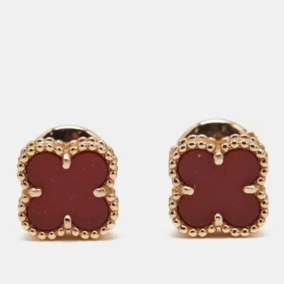 Pre-owned Van Cleef & Arpels Sweet Alhambra Carnelian 18k Rose Gold Stud Earrings