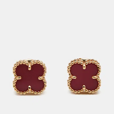 Pre-owned Van Cleef & Arpels Sweet Alhambra Carnelian 18k Rose Gold Stud Earrings