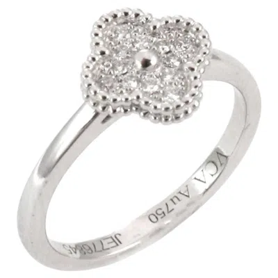 Pre-owned Van Cleef & Arpels Sweet Alhambra Diamond 18k White Gold Ring W/cert Size Us 5