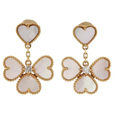 Pre-owned Van Cleef & Arpels Sweet Alhambra Effeuillage Diamond Yellow Gold Earrings