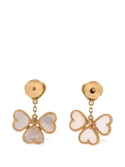 Pre-owned Van Cleef & Arpels Sweet Alhambra Effeuillage Heart 18k Yellow Gold With Mother Of Pearl And Diamonds Earrings