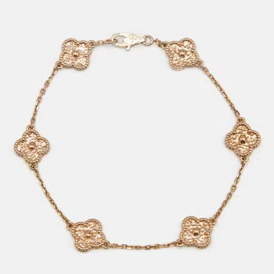 Pre-owned Van Cleef & Arpels Sweet Alhambra Hammered 18k Rose Gold 6 Motif Station Bracelet