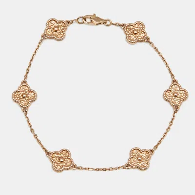 Pre-owned Van Cleef & Arpels Sweet Alhambra Hammered 18k Rose Gold Bracelet