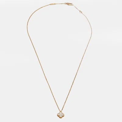 Pre-owned Van Cleef & Arpels Sweet Alhambra Mother Of Pearl 18k Yellow Gold Pendant Necklace