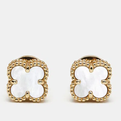 Pre-owned Van Cleef & Arpels Sweet Alhambra Mother Of Pearl 18k Yellow Gold Stud Earrings