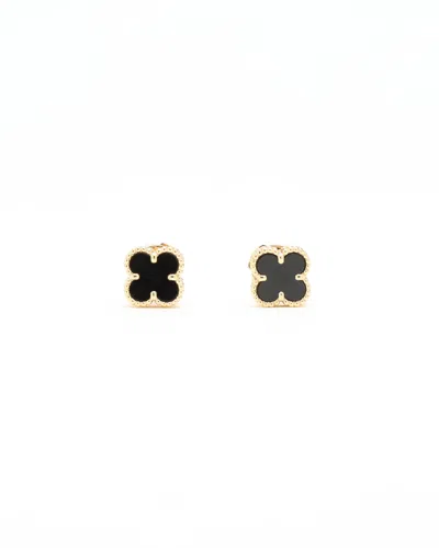 Van Cleef & Arpels Sweet Alhambra Onyx Earrings In Gold