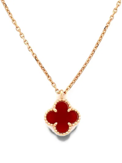 Pre-owned Van Cleef & Arpels Sweet Alhambra Pendant 18k Rose Gold And Carnelian Necklace In Pink