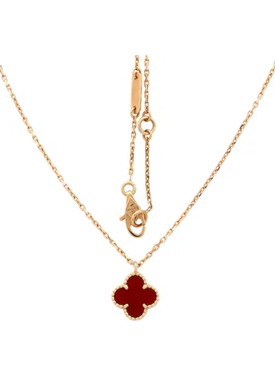 Pre-owned Van Cleef & Arpels Sweet Alhambra Pendant 18k Rose Gold And Carnelian Necklace In Pink