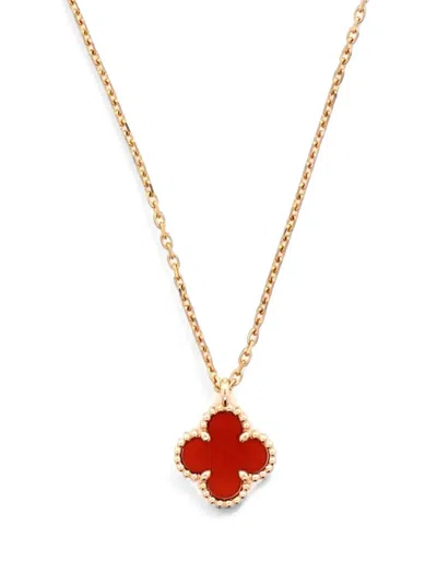 Pre-owned Van Cleef & Arpels Sweet Alhambra Pendant 18k Rose Gold And Carnelian Necklace In Pink