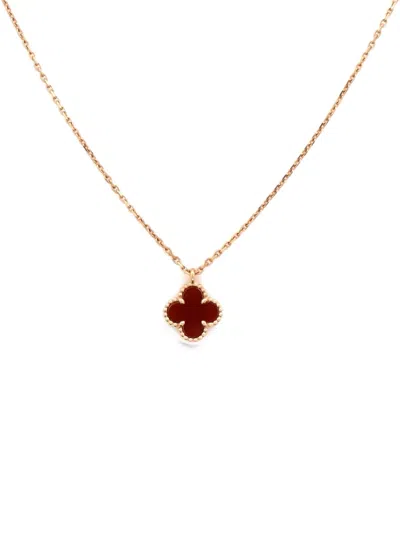 Pre-owned Van Cleef & Arpels Sweet Alhambra Pendant 18k Rose Gold And Carnelian Necklace In Pink