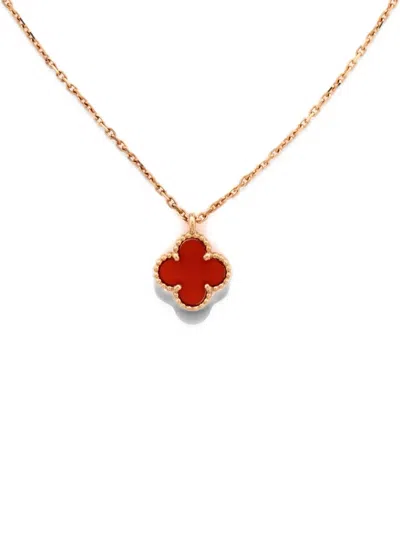 Pre-owned Van Cleef & Arpels Sweet Alhambra Pendant 18k Rose Gold And Carnelian Necklace In Pink