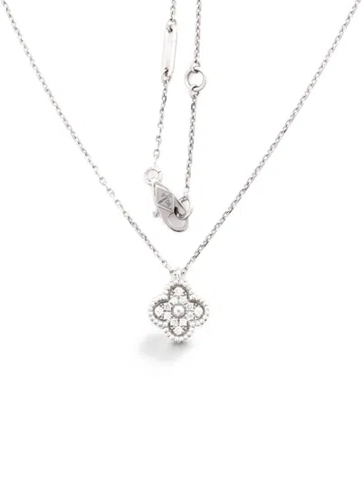 Pre-owned Van Cleef & Arpels Sweet Alhambra Pendant 18k White Gold With Diamonds Necklace In Silver