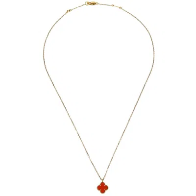 Pre-owned Van Cleef & Arpels Sweet Alhambra Pendant Long Necklace 18k Yellow Gold And Carnelian Gold Yellow_go