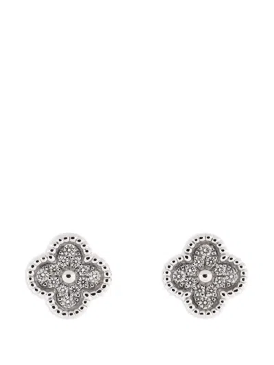 Pre-owned Van Cleef & Arpels Sweet Alhambra Stud 18k White Gold And Diamonds Earrings In Silver