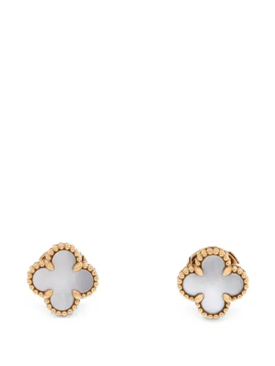 Pre-owned Van Cleef & Arpels Sweet Alhambra Stud 18k Yellow Gold And Mother Of Pearl Earrings