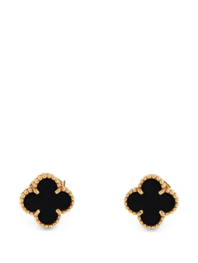 Pre-owned Van Cleef & Arpels Sweet Alhambra Stud 18k Yellow Gold And Onyx Earrings